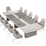 会議テーブル　ミーティングテーブル　シック　シンプルモダン　メラミン化粧板　厚手のパネル脚　無臭無害　2層構造の天板　舟形天板　面取り加工　グレー　カスタマイズ可能　metamall