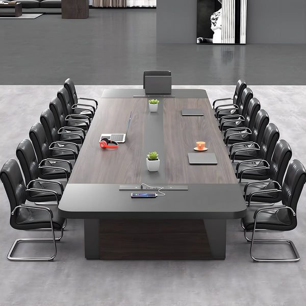 会議テーブル　ミーティングテーブル　収納スペース　オープン収納　多目的卓上コンセント　中間脚付き　バイカラーデザイン 　グレー　カスタマイズ可能　 HYZ-M007