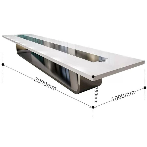 おしゃれ 会議用テーブル ミーティングテーブル 配線ボックス付き ホワイト HYZ-015 – MetaMall