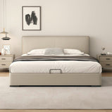 ベッド　寝具　収納ベッド　ウレタンフォーム　ミニマルデザイン　ホワイトグースダウン　引き出し付き　すのこ　トップレザー　カスタマイズ可能　BED-S050