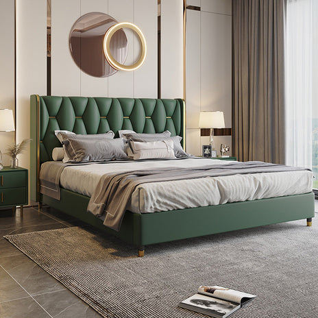 ベッド　ダブルベッド　寝具　背もたれ　本革　ベッド下収納　オシャレ　ポップ　ベージュ　カスタマイズ可能　BED-S053