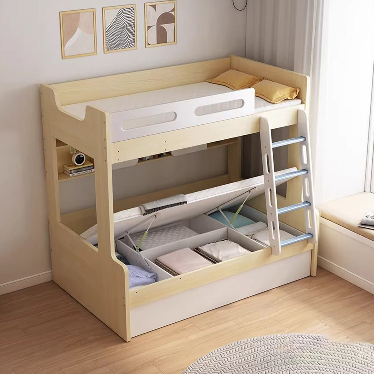 二段ベッド　寝具　木製二段ベッド　落下防止ガード　はしご　引き出し付き　エコ素材　サポートバー　カスタマイズ可能　SCC-S052