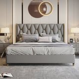 ベッド　ダブルベッド　寝具　背もたれ　本革　ベッド下収納　オシャレ　ポップ　ベージュ　カスタマイズ可能　BED-S053