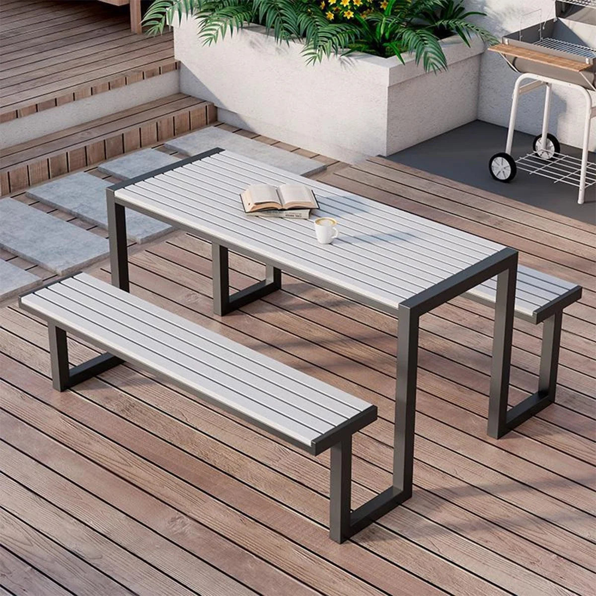 アウトドアテーブルチェアセット　ガーデン家具　アルミ合金製　カフェ・テラス用家具　高耐久屋外セット　防腐　アルミ合金フレーム　耐候性抜群　お手入れ簡単　ブラック　シンプル　カスタマイズ可能　HWZY-K010