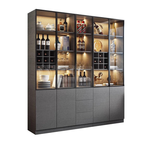 キッチン収納　リビング収納　木製棚　収納棚　ワインラック　ワイン棚　ワイン収納　LEDライト　エコ素材　アルミエッジ　キャビネット　グレー　カスタマイズ可能　metamall