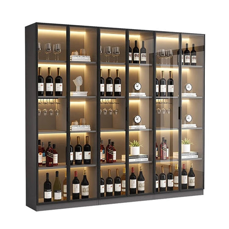 キッチン収納　リビング収納　木製棚　収納棚　ワインラック　ワイン棚　ワイン収納 　LEDライト　エコ素材　強化ガラス　アルミ合金製エッジ　ブラック　カスタマイズ可能　JG-M015