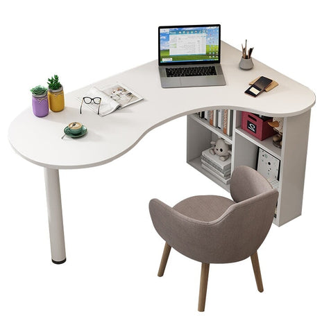 オフィスデスク　コーナーデスク　サイドラック　スチール脚　カーブ型天板　アジャスター　配線孔　ホワイト　カスタマイズ可能　BGZ-M034　metamall