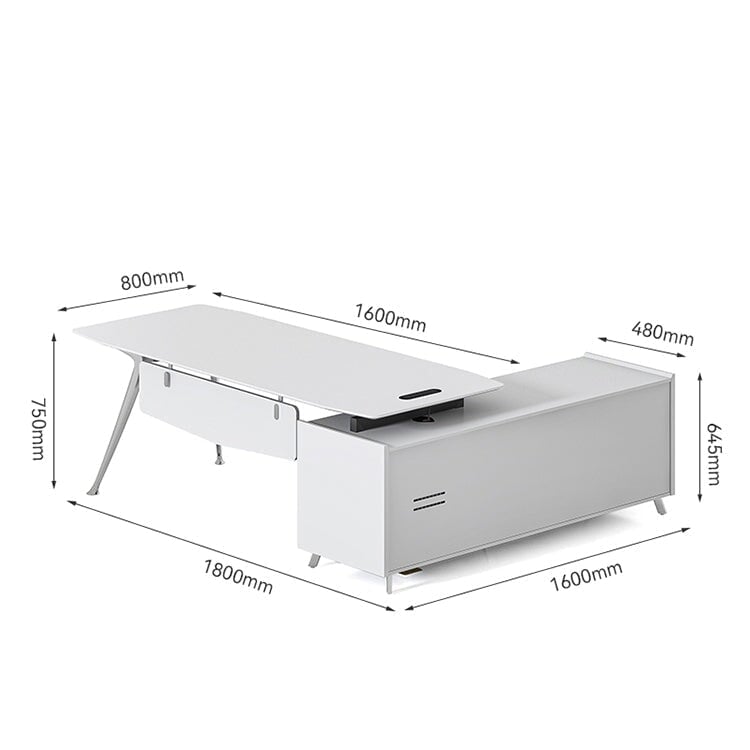 役員机　機能性　エグゼクティブデスク　プレジデントデスク　スチール脚　ハの字構造　両面タイプ卓上コンセント　メラミン化粧板　サイドキャビネット　ダイヤル錠　R加工　ホワイト　カスタマイズ可能　LBZ-M013