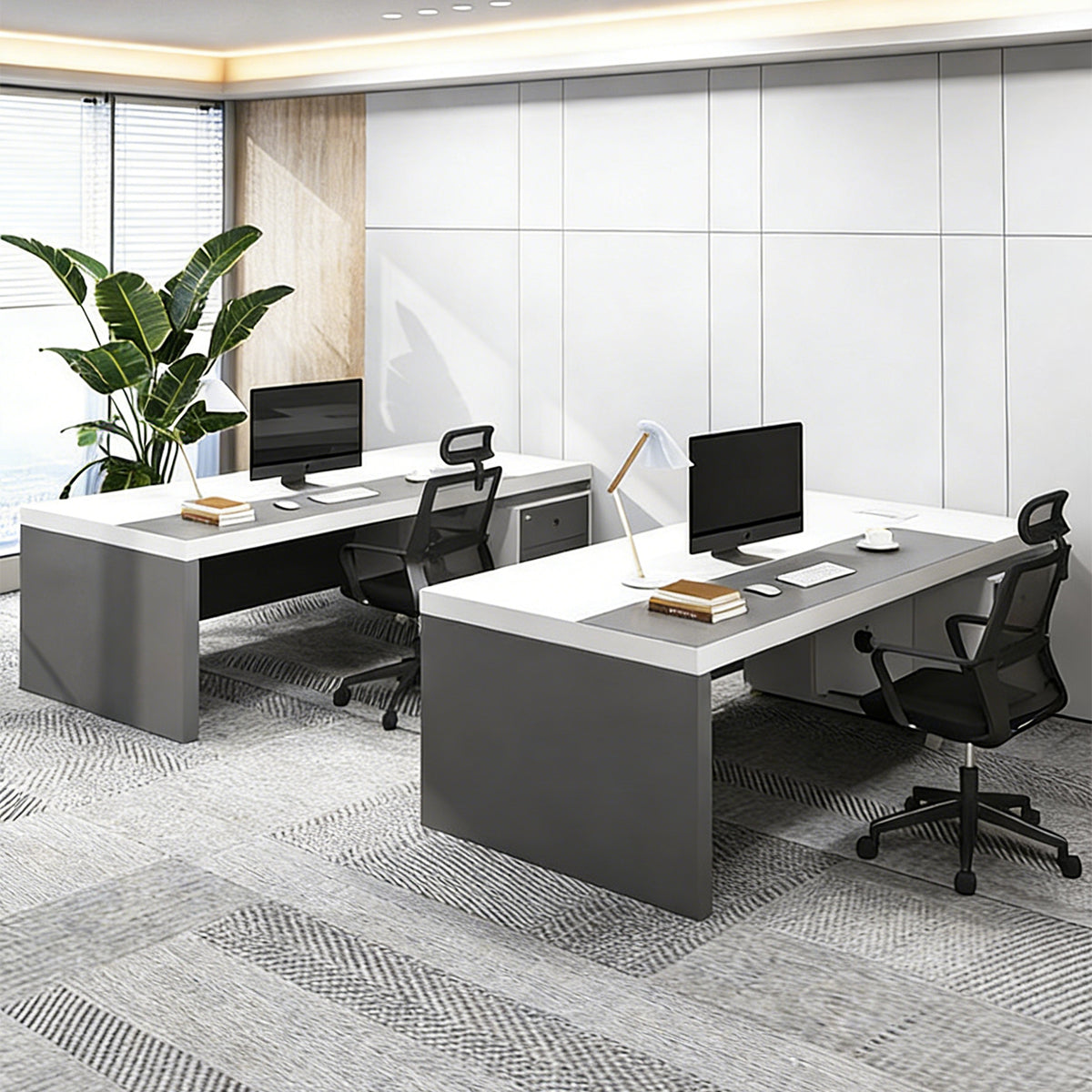 エグゼクティプデスク　事務用デスク　事務机　役員用　オフィス用　長方形　配線ボックス　厚天板　広々天板　安定感　収納スペース　カスタマイズ可能　LBZ-K074