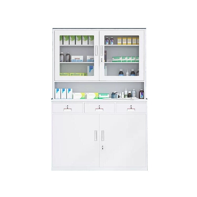 医療用キャビネット　ドクターキャビネット　薬棚　冷間成形鋼　引出し付き　分類収納　鍵付き　シリンダー錠付き　可動棚板　ホワイト　グレー　metamall