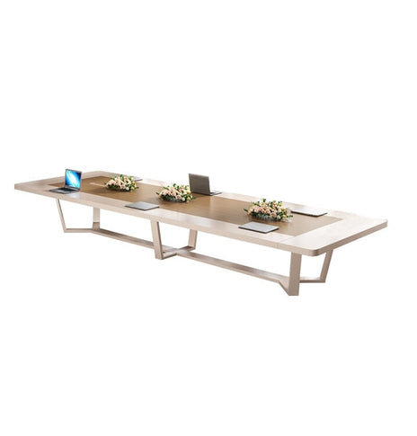 会議テーブル　ミーティングテーブル　デスク 会議用　バイカラーデザイン　スタイリッシュ　スチール脚　多人数対応　配線ボックス　ベージュ　カスタマイズ可能　HYZ-M020　metamall