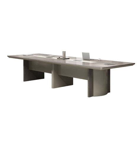 会議テーブル　ミーティングテーブル　テーブル 会議用 おしゃれ　舟底エッジ　多人数対応　多目的卓上コンセント　パネル脚　曲木加工　グレー　カスタマイズ可能　HYZ-M019　metamall