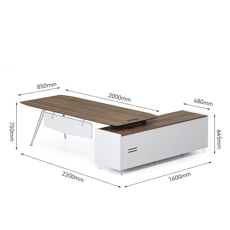 役員机　機能性　エグゼクティブデスク　プレジデントデスク　スチール脚　ハの字構造　両面タイプ卓上コンセント　メラミン化粧板　サイドキャビネット　ダイヤル錠　R加工　ホワイト　カスタマイズ可能　LBZ-M013