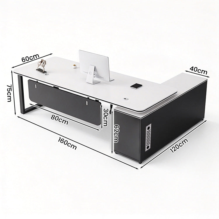 社長デスク　エグゼクティブデスク　オフィスデスク　エコ素材　Ｒ加工　配線孔付き　幕板付き　通気孔付き サイドキャビネット　オープン収納　LBZ-S012