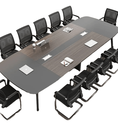 炭素鋼脚　八の字構造　安定性　開放感　Ｒ仕上げ　エコ板材　配線ボックス　テーブル　ミーティング　会議テーブル　木目調　バイカラー　落ち着き　ホワイト　カスタマイズ可能　HYZ-K-017