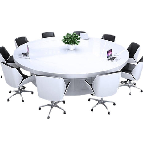 丸テーブル 会議用　ミーティングテーブル　丸テーブル　焼付ワニス塗装　重厚感　どっしり　収納スペース　錠付き　ホワイト　カスタマイズ可能　HYZ-M049