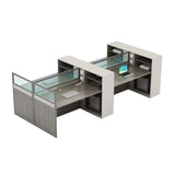 オフィスデスク　パソコンデスク　事務デスク　配線穴付き　ダイヤル錠付き　パネル脚　扉付き収納　シンプル　グレー　カスタマイズ可能　BGZ-M-137　metamall