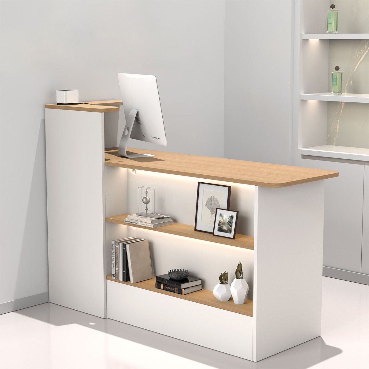 カウンター　受付カウンター　オープン収納　大容量　分類収納　おしゃれ　機能的　ホワイト　ナチュラル　JDT-2210