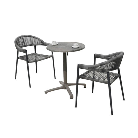 テーブル・チェアセット　シック　ガーデンテーブル　ガーデンチェア　ロープチェア　ポリエチレンロープ　耐候性　アルミ合金フレーム　カジュアル　グレー　カスタマイズ可能　HWZY-M006