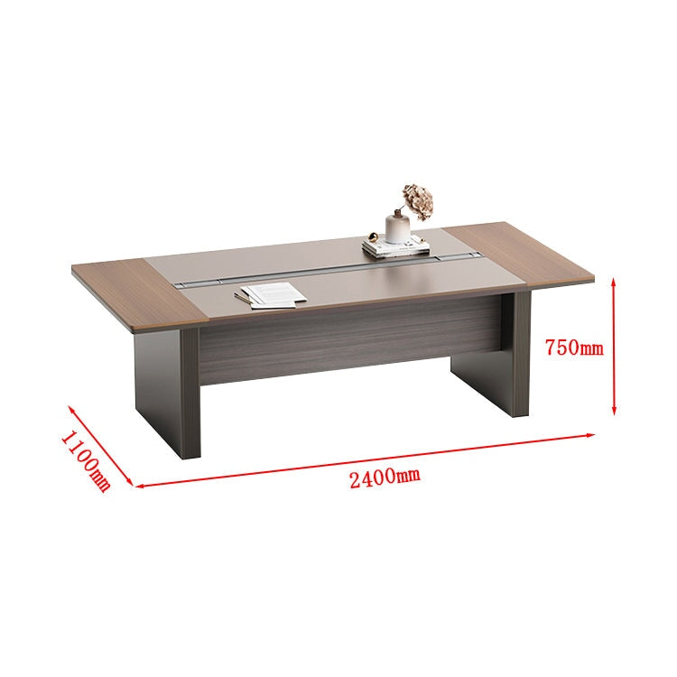 会議テーブル　ミーティングテーブル　ハイグレート感　配線孔　優しい木目調　多人数対応　幕板付き　R加工　ブラウン　metamall