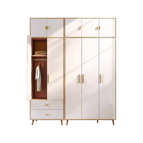 クローゼット　衣類収納　バイカラーデザイン　木目調　ナチュラルテイスト　分類収納　コート掛け　ハンガーパイプ　メラミン化粧板　コンパクト　ホワイト　metamall