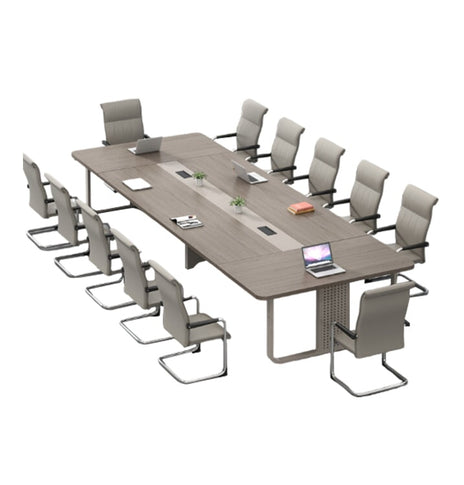 会議テーブル　ワークデスク　オフィスデスク　コンセント付き　配線ボックス付き　高耐荷重　モダン　スチール　ベージュグレー　カスタマイズ可能　HYZ-M057