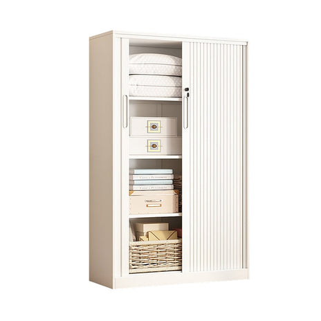 収納キャビネット　扉付き収納　引き戸　スチール製　冷間成形鋼　可動棚板　手掛けデザイン　ホワイト　metamall