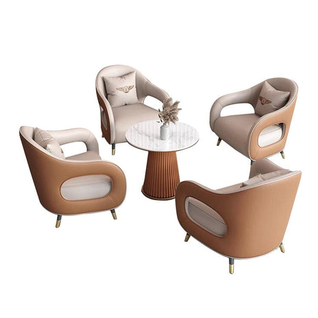 北欧風チェアセット　パーソナルチェア　ラウンジチェア　PVCレザー生地　高密度ウレタンフォーム　天然木フレーム　バイカラーデザイン　オレンジ　カスタマイズ可能　JDSF-M007