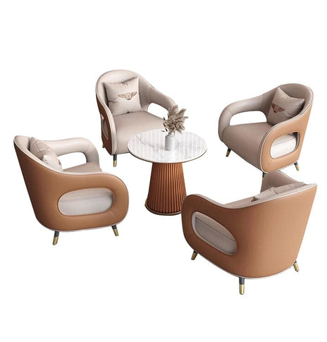 北欧風チェアセット　パーソナルチェア　ラウンジチェア　PVCレザー生地　高密度ウレタンフォーム　天然木フレーム　バイカラーデザイン　オレンジ　カスタマイズ可能　JDSF-M007