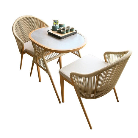 ガーデンファニチャー　シック　ガーデンチェア　ガーデンテーブル　テラスチェア・テーブルセット　ロープ張り　高密度ウレタンフォーム　ポリエステル生地　アルミ合金フレーム　省スペース　シンプル　HWZY-M004