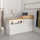 受付カウンター　レジカウンター　受付台　店舗カウンター　シリンダー錠付き　引き出し付き　収納機能　木製　シンプルモダン　ホワイト　マーブル　カスタマイズ可能　JDT - S012 