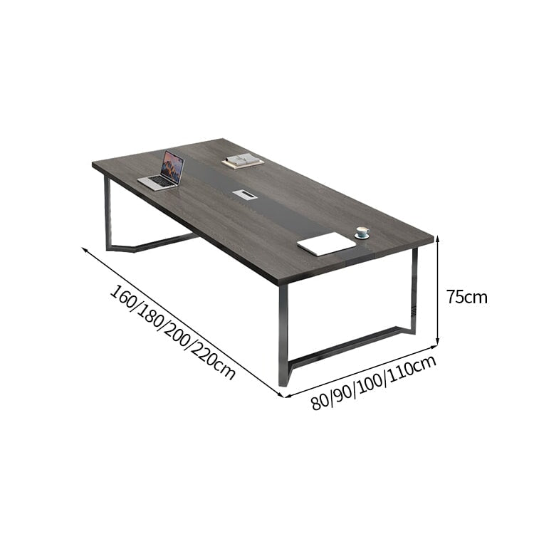 どっしり　シンプル　木目調　配線ボックス　会議テーブル　ミーティングテーブル　メラミン化粧板　スチール　オシャレ　ホワイト　ブラック　グレー　カスタマイズ可能　HYZ-K-036　