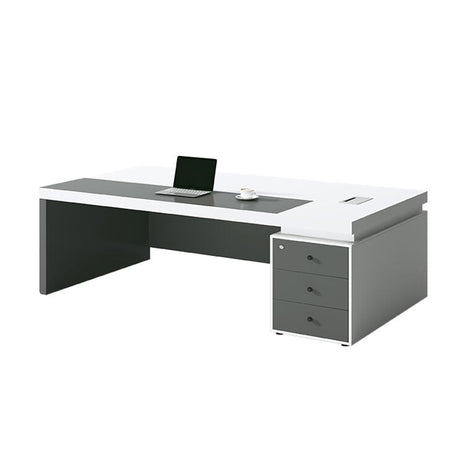 エグゼクティブ　デスク　役員デスク　役員家具　引出し付き　PC収納　シリンダー錠付き　幕板付き　配線ボックス付き　シンプル　グレー　LBZ-M-086