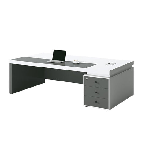 エグゼクティブ　デスク　役員デスク　役員家具　引出し付き　PC収納　シリンダー錠付き　幕板付き　配線ボックス付き　シンプル　グレー　LBZ-M-086