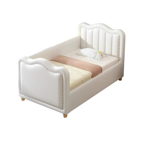 ベッド　すのこベッド　子供ベッド　ズレ防止ガード　PUレザー　お手入れ簡単　高密度ウレタン　天然木フレーム　エコ素材　ホワイト　カスタマイズ可能　CBC-M006