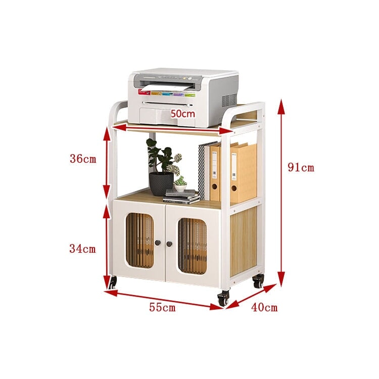 ラック　オフィスラック　収納ラック　オフィス用品　扉付き収納　オープン収納スペース　スチールフレーム　落下防止ガード　大サイズの収納物対応可能　キャスター付き　ホワイト　metamall