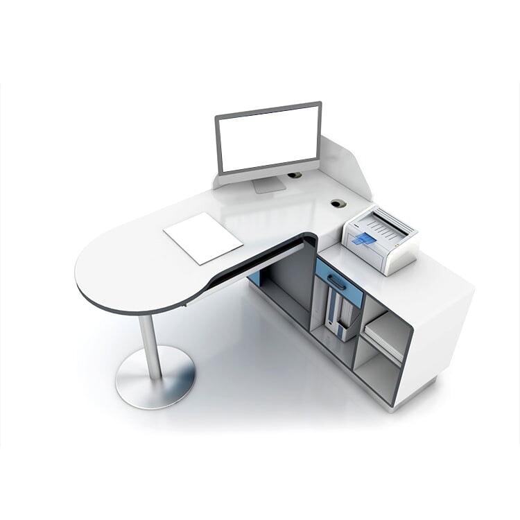 診察向けデスク　診察机　メディワークデスク　病院　R仕上げ　収納スペース配線孔付き　キーボードトレイ付き　分類収納　サイドキャビネット　ブルー　カスタマイズ可能　metamall