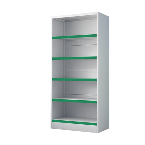 収納棚　多段式　医療用キャビネット　商品陳列棚　ショーケース　薬局　スチール製　冷間成形鋼　収納力抜群　台輪付き　可動棚板　ホワイト　metamall