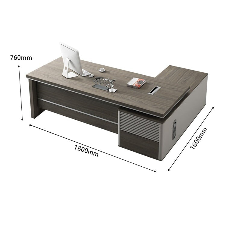 事務デスク　配線管理　エグゼクティブデスク　プレジデントデスク　サイドキャビネット　配線ボックス　PC用通気口　幕板付き　メラミン化粧板　分類収納　ダイヤル錠　グレー　カスタマイズ可能　LBZ-M034