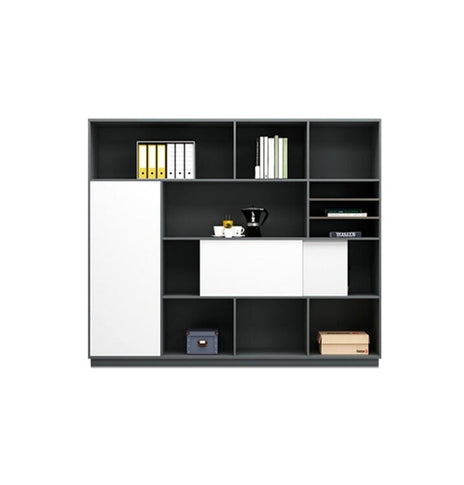 多目的キャビネット　オフィスキャビネット　ファイリングキャビネット　木製書庫　書類整理棚　メラミン化粧板　プッシュオープン扉　引き違い戸　分類収納　ホワイト　カスタマイズ可能　CWG-M003