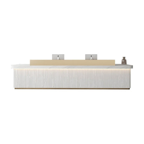 受付台 マーブル模様　受付台　レジ台　シンプルモダン　ルーバー風装飾　繊維板　分類収納　LEDテープライト　バイカラーデザイン　ホワイト　カスタマイズ可能　JDT-M034　metamall