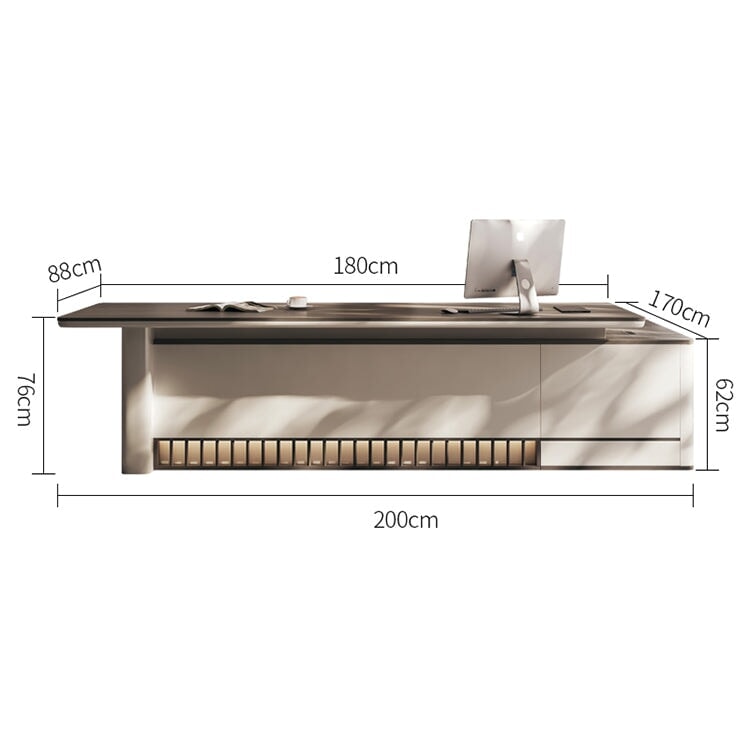 デスク　社長用　機能性　エグゼクティブデスク　プレジデントデスク　爽やかな雰囲気　メラミン化粧板　サイドキャビネット　配線ボックス　卓上コンセント　ブラウン　カスタマイズ可能　LBZ-M029
