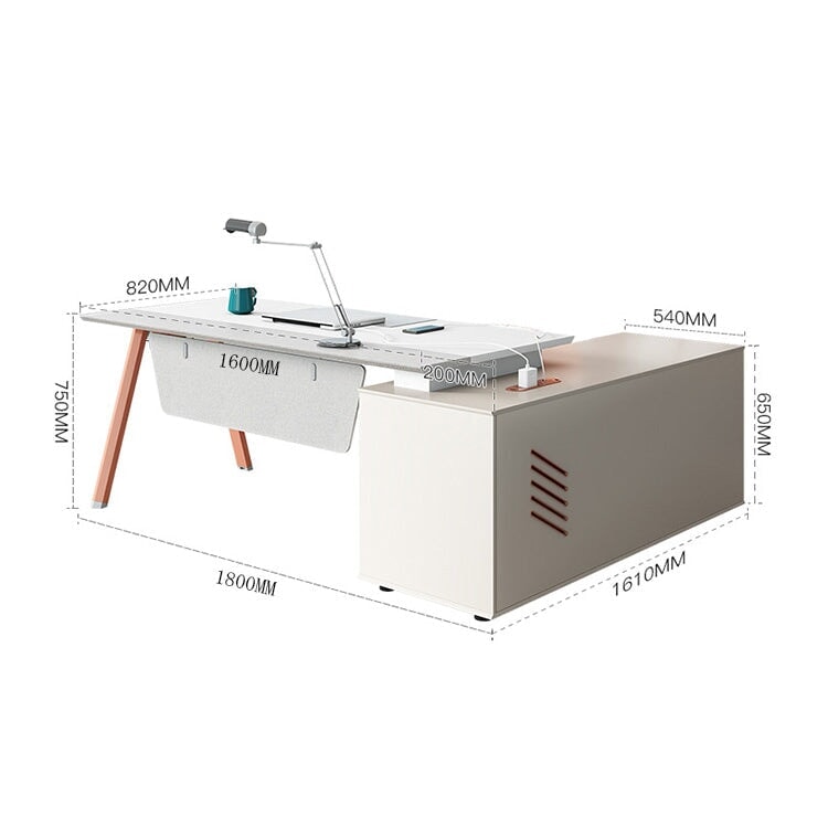 多機能デスク　エグゼクティブデスク　プレジデントデスク　シンプルモダン　サイドキャビネット　幕板付き　ダイヤル錠　コンセント付き配線孔　冷却ファン　アジャスター　ホワイト　カスタマイズ可能　LBZ-M002