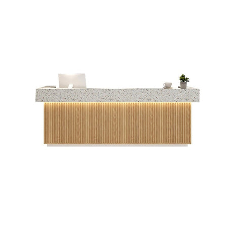 レストラン受付台　レジ台　ルーバー装飾　テラゾー模様　上部天板　メラミン化粧板　分類収納　シンプル　ナチュラル　カスタマイズ可能　JDT-M002　metamall