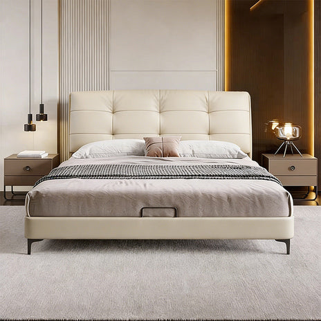 ベッド　寝具　収納ベッド　ミニマルデザイン　ホワイトグースダウン　すのこ　ナッパトップレザー　カスタマイズ可能　BED-S056