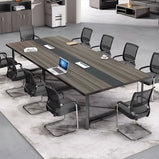 どっしり　シンプル　木目調　配線ボックス　会議テーブル　ミーティングテーブル　メラミン化粧板　スチール　オシャレ　ホワイト　ブラック　グレー　カスタマイズ可能　HYZ-K-036　