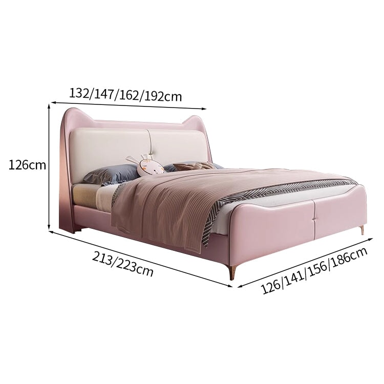 ヘッドボード　猫耳　クッション付き　柔らか　快適　天然木　頑丈　跳ね上げ収納　大容量　ピン角なし　ベッド　子供用　かわいい　安定性　シック　ピンク　カスタマイズ可能　BED-K-014