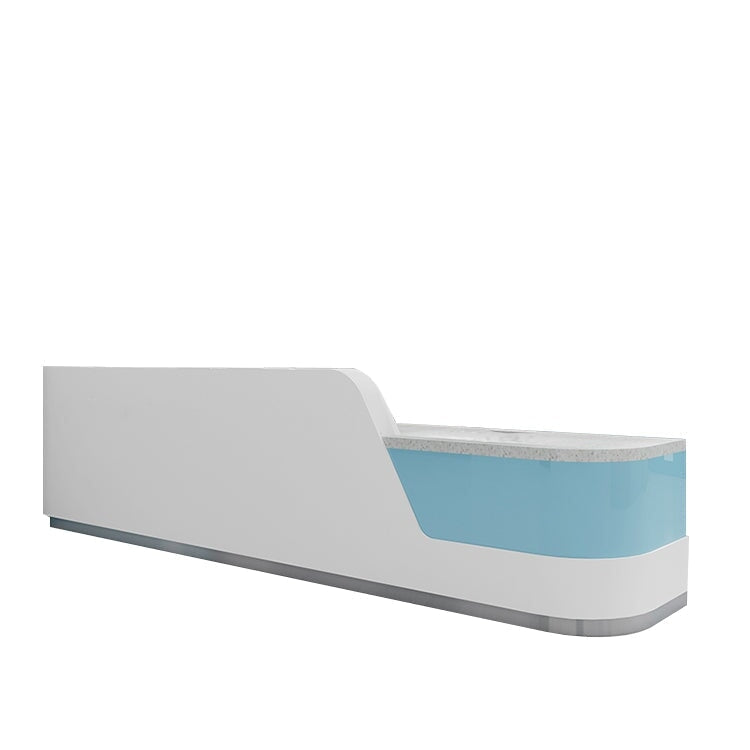 受付カウンター　クリニック受付台　L字型 診療所カウンター　ハイカウンター　収納スペース　R仕上げ　シンプル　ホワイト　ブルー　カスタマイズ可能　metamall