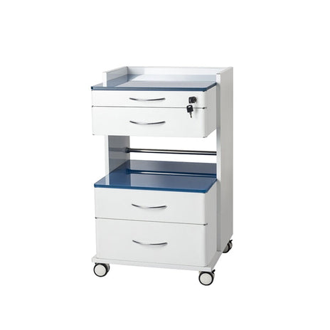 キャスター付きワゴン　医療用キャビネット　作業台　歯科医院　強化ガラス天板　ステンレス製　大容量　引出し付き　キャスター付きで　錠付き　シンプル　ホワイト　metamall