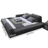 ベッド　フロアベッド　すのこベッド　ダブルベッド　高通気　背面クッション付き　綿麻生地　ウレタンフォーム充填　マットレス付き　高級感　ダークグレー　ベージュ　カスタマイズ可能　BED-K002 - kaguyasu